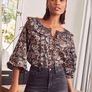 $185 CLEOBELLA size L Jillian Smocked Organic Cotton Blouse Top Sold out